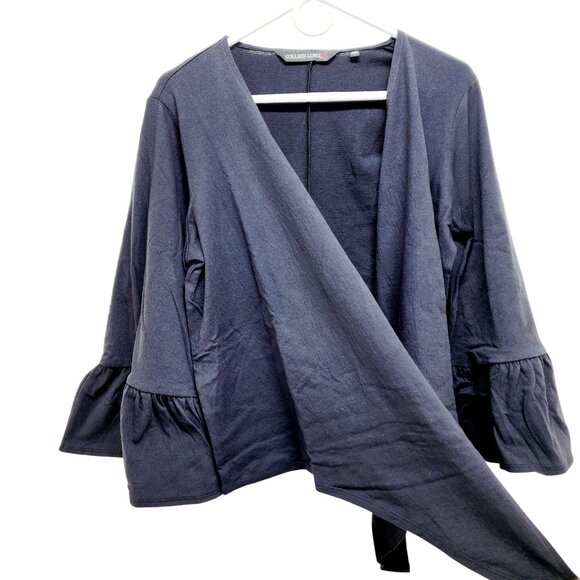 Colleen Lopez Navy Ruffle Sleeve Open-Front Black Cardigan Sweater Size M New - Picture 12 of 15